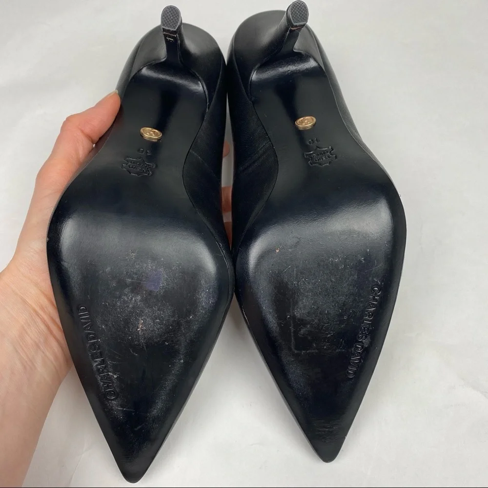EUC-Charles David Black Leather Pointy Toed Pumps, Size 10 - Picture 3 of 12